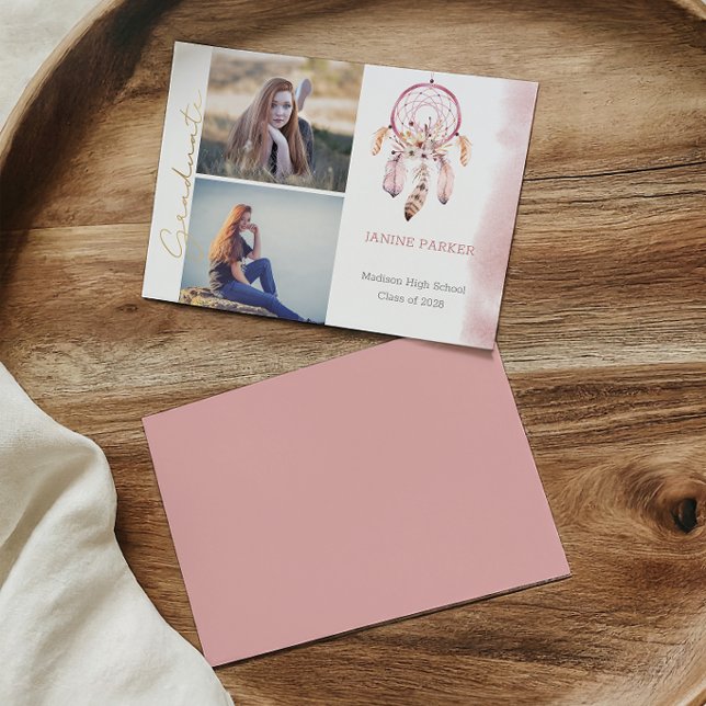 Boho Pink Dream Catcher Add Your Photos Graduation Announcement (Creator Uploaded)
