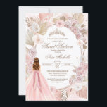 Boho Pink Dried Floral Roses Sweet 16 Birthday Inv Invitation<br><div class="desc">Birthday invitation in an elegant boho style. Blush pink and white roses,  dried floral,  palm and pampas grass and a girl in a beautiful matching gown. 

Check the shop for this invitation with girls in different hair colours and skin tones and more variations.</div>