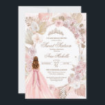 Boho Pink Dried Floral Roses Sweet 16 Birthday Inv Invitation<br><div class="desc">Birthday invitation in an elegant boho style. Blush pink and white roses,  dried floral,  palm and pampas grass and a girl in a beautiful matching gown. 

Check the shop for this invitation with girls in different hair colours and skin tones and more variations.</div>