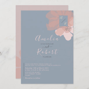 Boho Pink Dusty Blue Wedding Invitation