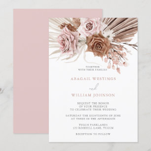 Boho Pink Dusty Rose Blush Bohemian Floral Wedding Invitation
