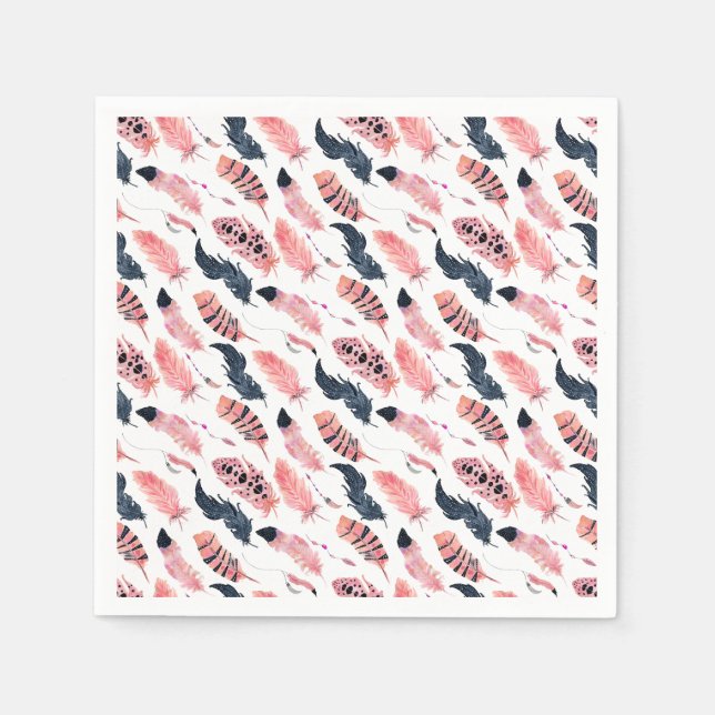 Boho Pink Feathers Napkin (Front)