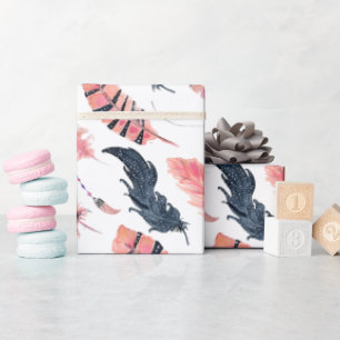 Boho Pink Feathers Wrapping Paper
