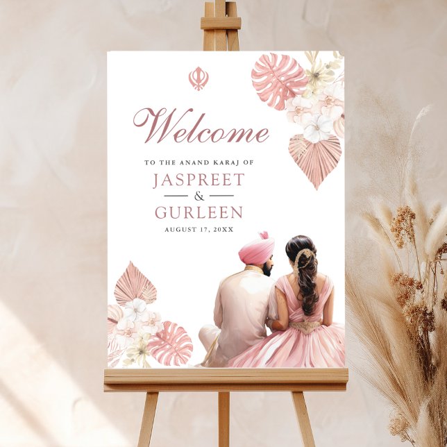 Boho Pink Floral Anand Karaj Affiche de bienvenue  (Créateur téléchargé)