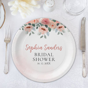Boho Pink Floral Bridal Shower Party Paper Plate