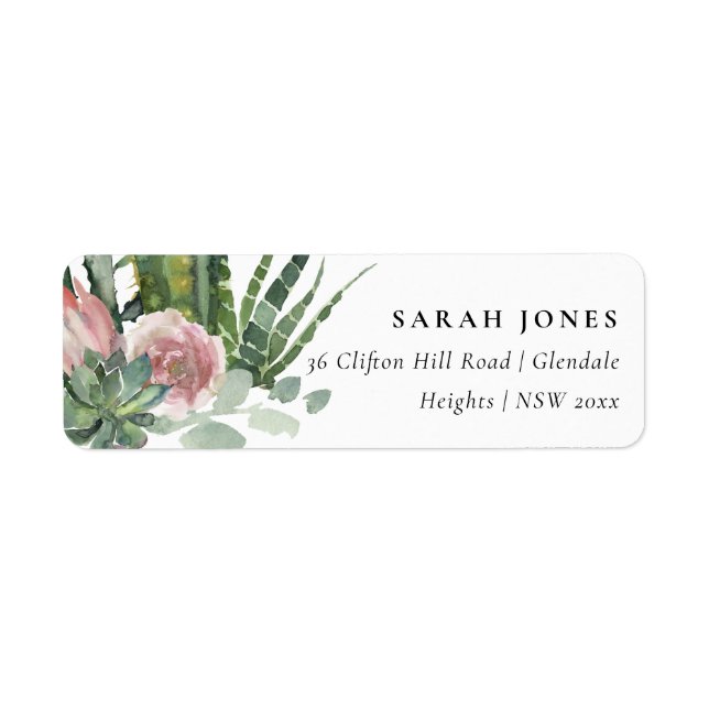BOHO PINK FLORAL CACTI FOLIAGE ADRESSE DE COULEUR  (Devant)