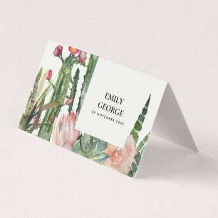 BOHO PINK FLORAL CACTI FOLIAGE WEDDING PLACE CARDS