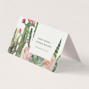 BOHO PINK FLORAL CACTI FOLIAGE WEDDING PLACE CARDS
