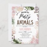 Boho Pink Floral Cheetah Print Safari 1st Birthday
