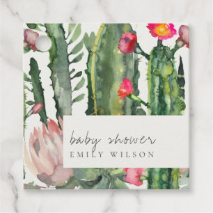 BOHO PINK FLORAL DESERT CACTI FOLIAGE BABY SHOWER FAVOUR TAGS