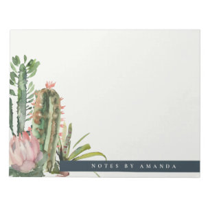 BOHO PINK FLORAL DESERT CACTI FOLIAGE WATERCOLOR NOTEPAD