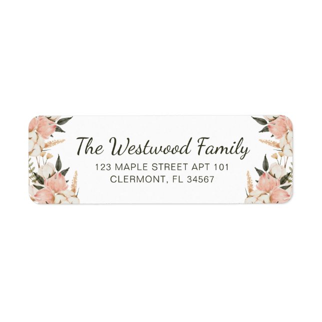 Boho Pink Floral Family Name Return Address (Front)