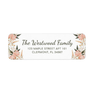 Boho Pink Floral Nom de famille Adresse de retour