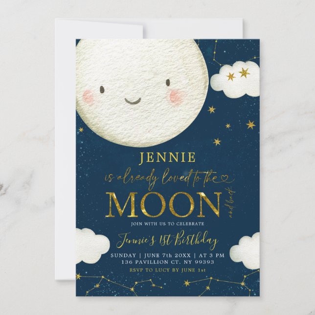 Boho Pink Floral Over The Moon Baby Shower Invitat Invitation (Front)