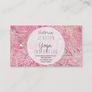 Boho pink floral paisley yoga instructor business card