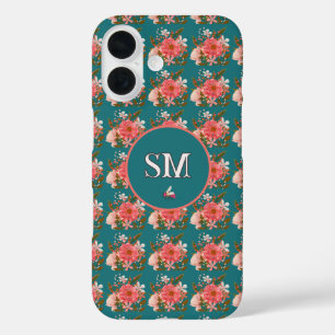 Boho Pink Floral Personalize Monogram iPhone 16 Case