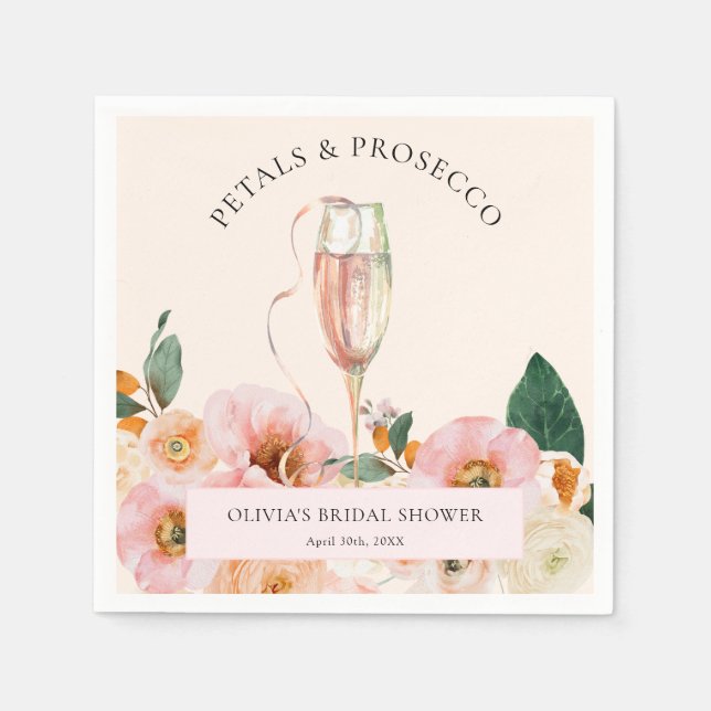 Boho Pink Floral Petals & Prosecco Napkin (Front)