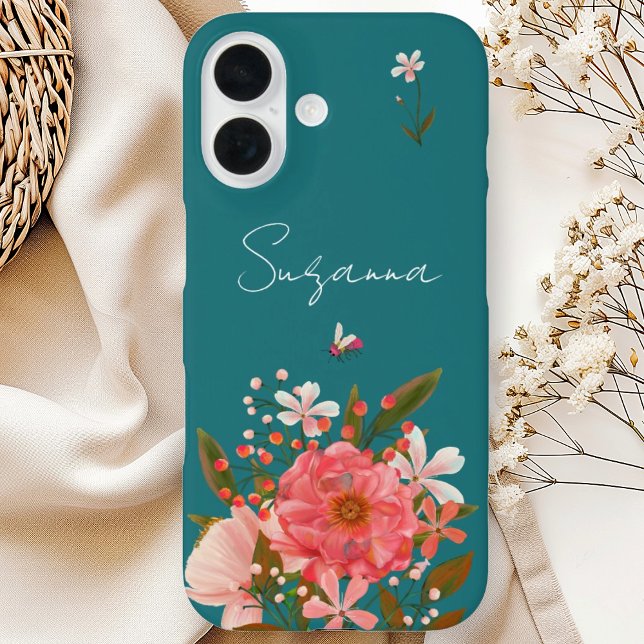  Boho Pink Floral Script Personalize Name Case-Mate iPhone Case (Boho Pink Floral Script Personalize Name Case-Mate iPhone Case)