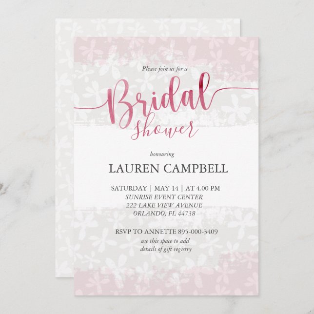 Boho Pink Floral Watercolor Bridal Shower Invitation (Front/Back)