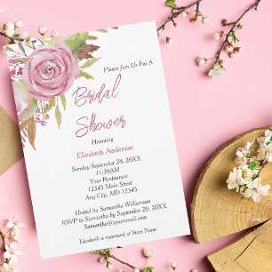 Boho Pink Floral Watercolor Elegant Bridal Shower  Invitation