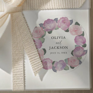 Boho Pink Floral Watercolor Wedding Classic Round Sticker