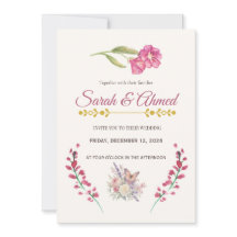 Boho Pink Floral Wedding Invitation - Watercolor B