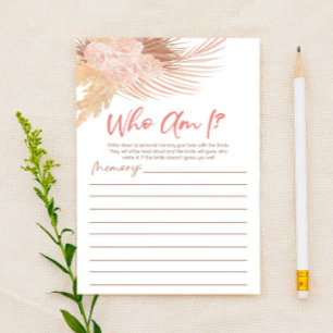 Boho Pink Floral Who Am I Bridal Shower Game Stationery