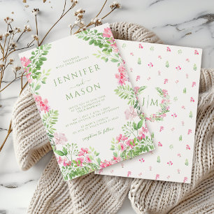 Boho Pink Floral Wreath Garden Wedding Invitation