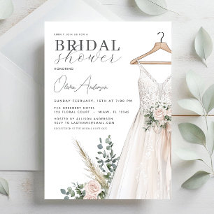 Boho Pink Flowers and Greenery Bridal Shower Invitation