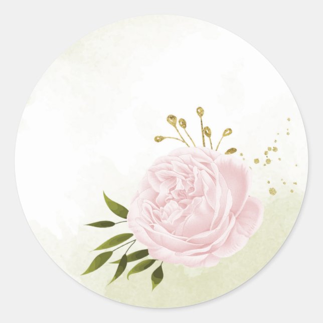 Boho pink flowers green leaves botanical classic round sticker (Front)