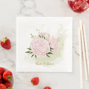 Boho pink flowers green leaves botanical  napkin