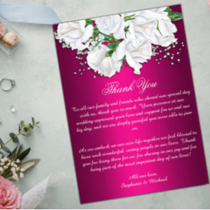 Boho Pink Fuchsia and White Roses Wedding  Thank You Card