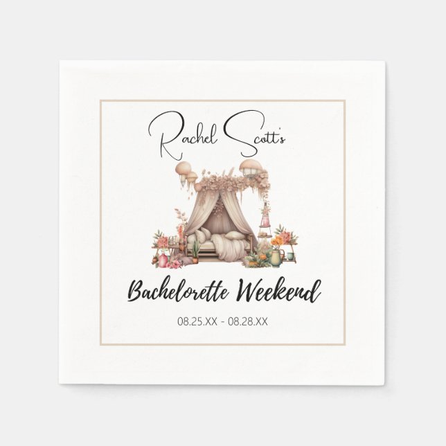 Boho Pink Glamping Bachelorette Party Weekend  Napkin (Front)