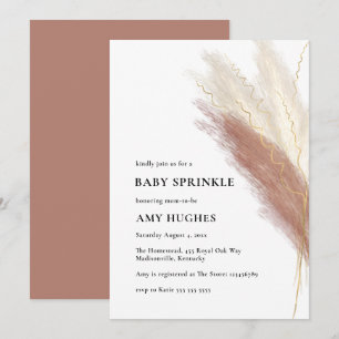 Boho Pink Gold Pampas Grass Baby Girl Sprinkle Invitation