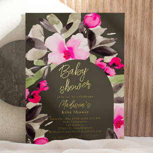 Boho pink green floral watercolor baby shower