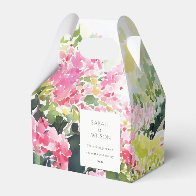 Boho Pink Green Tropical Bougainvillea Wedding Favor Box (Front Side)