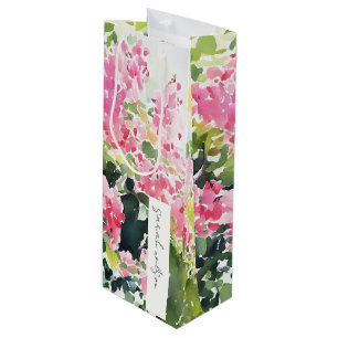 Boho Pink Green Tropical Bougainvillea Wedding Wine Gift Bag