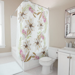 Boho Pink Green White Brown Floral Elegant Trendy 