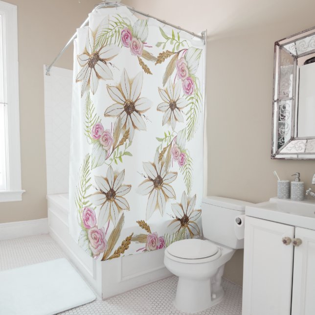 Boho Pink Green White Brown Floral Elegant Trendy  (In Situ)
