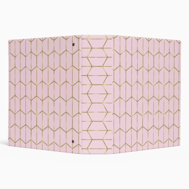 Boho Pink Hexagon Gold & Geometric Glam Office Binder (Background)