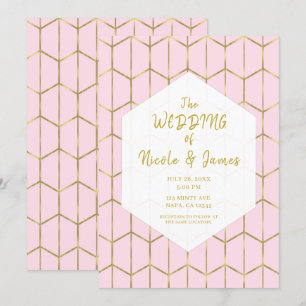 Boho Pink Hexagon Gold Geometric Glam Wedding  Invitation
