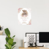 Boho Pink Highland Cow Baby Girl Shower Welcome Poster (Home Office)