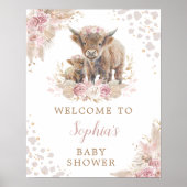 Boho Pink Highland Cow Baby Girl Shower Welcome Poster (Front)