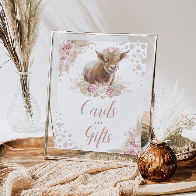 Boho Pink Highland Cow Cards & Gifts Sign (Creator Uploaded)