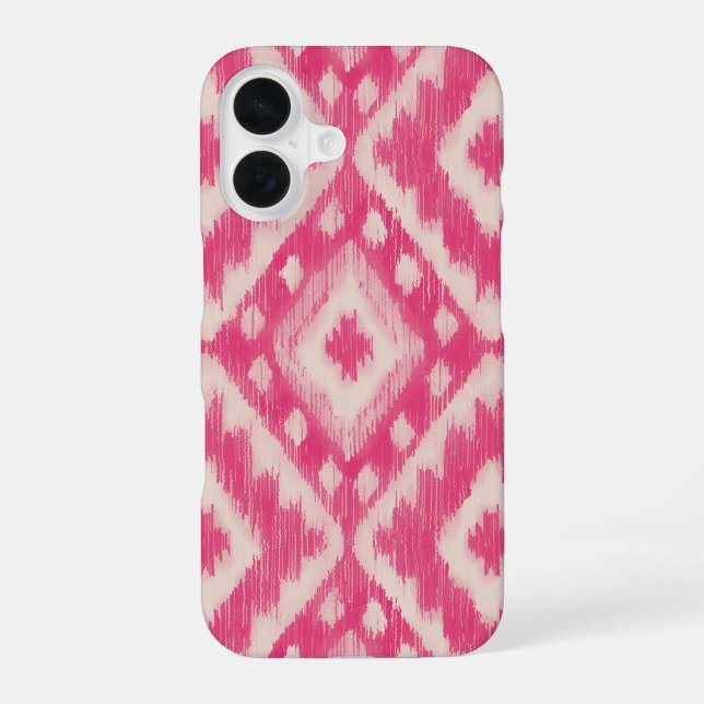 Boho Pink Ikat Design iPhone 16 Coque (Verso)