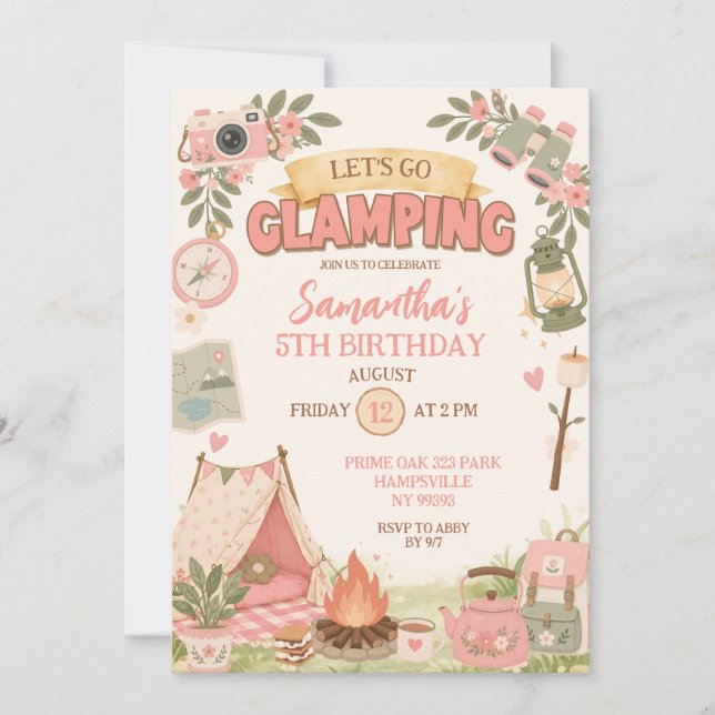 Boho Pink Let's Go Glamping Birthday Invitation (Front)
