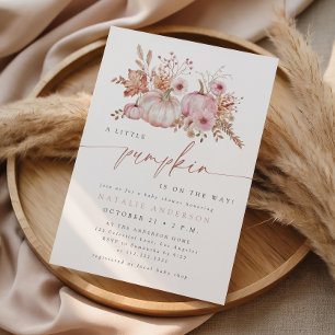 Boho Pink Little Pumpkin Fall Baby Shower Invitation