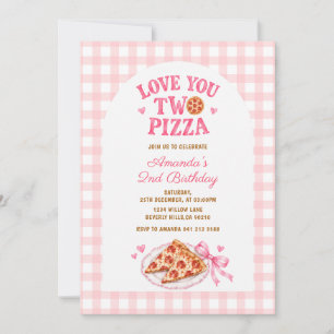 Boho Pink Love You Two Pizza Pink 2nd Birthday Invitation