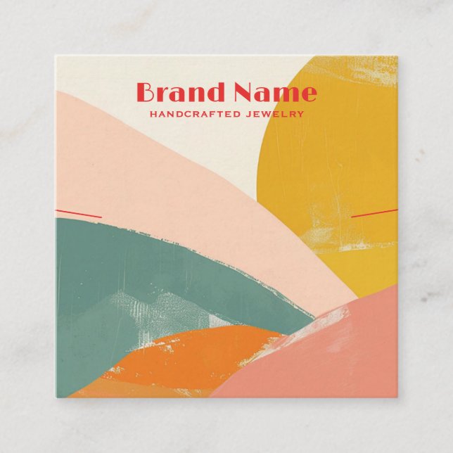 Boho Pink Minimalist Art Necklace Display Square Business Card (Front)