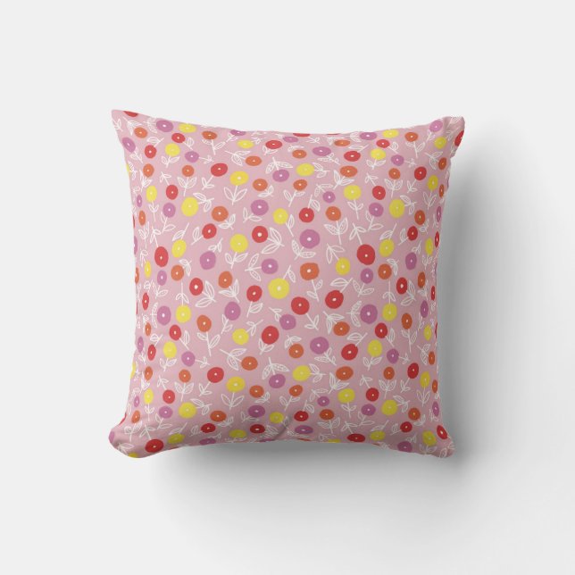 Boho Pink Modern Floral pattern Throw Pillow (Front)